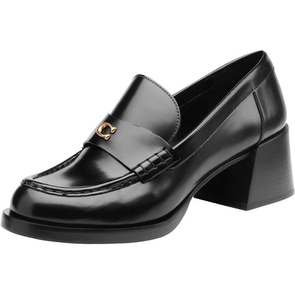 Coach Natalie black leather heeled loafer